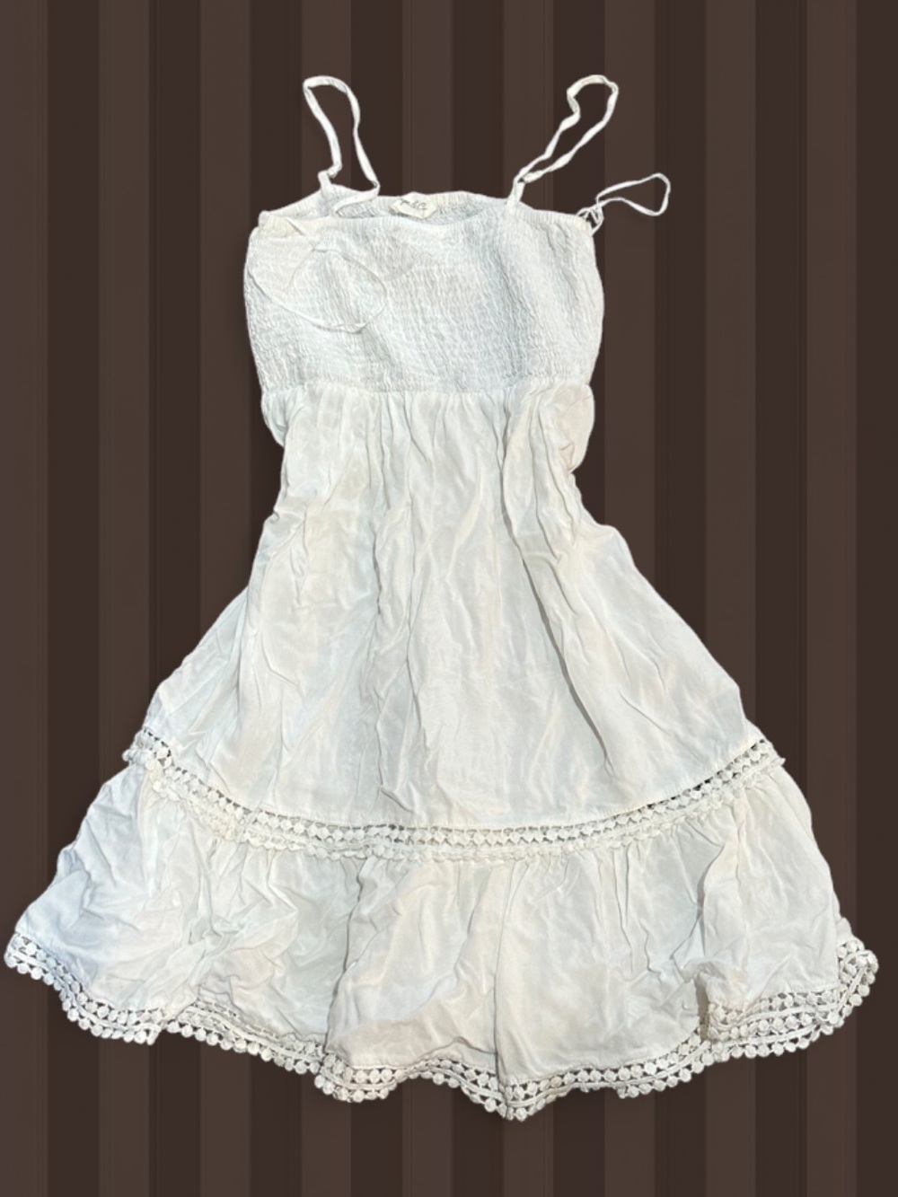 White Sleeveless Smocked Summer Dress with Crochet Trim